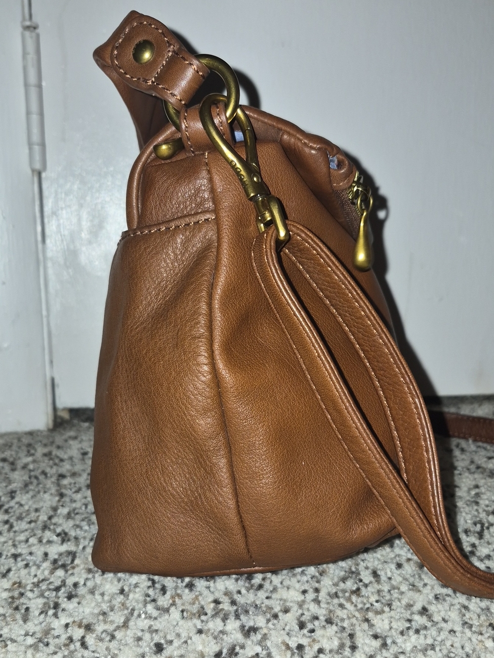 HOBO Brown Leather Crossbody Bag with Brass Hardware - Picture 8 of 11